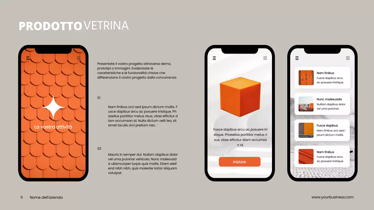Grigio Arancione Minimal Clean Progetto Pitch Deck Proposta
