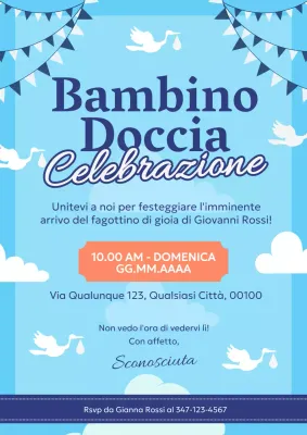 Biglietto d'invito alla festa del bebè moderno blu cielo