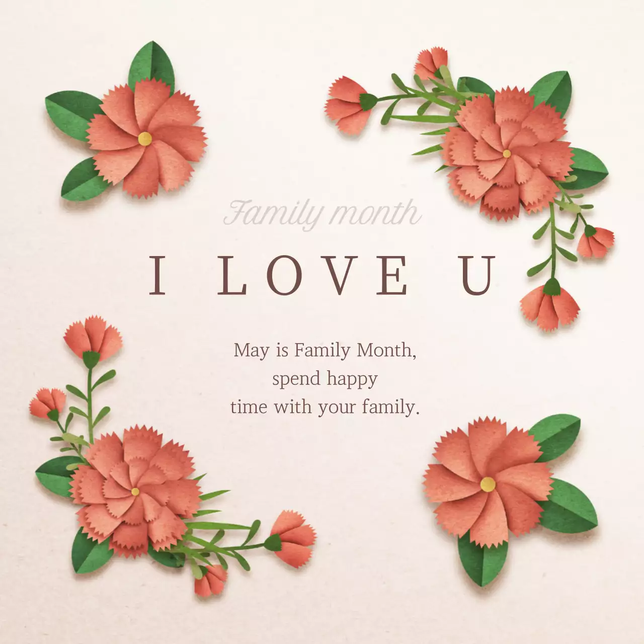 Coral Floral Family Greetings Card Social Media Post