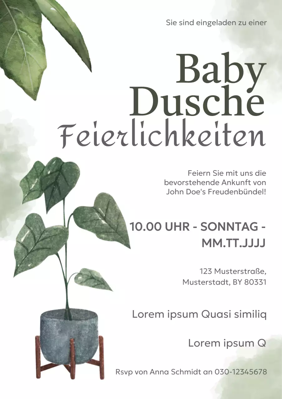 Elfenbeingrün Natürliche Einladungskarte für Babyparty
