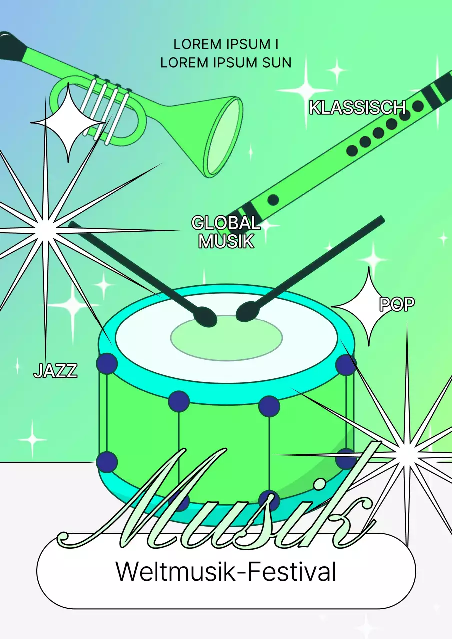 Ein trendiges Musikfestival-Werbeplakat in Hellblau und Chartreuse.
