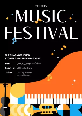 Modern black and orange music festival promotional webposter