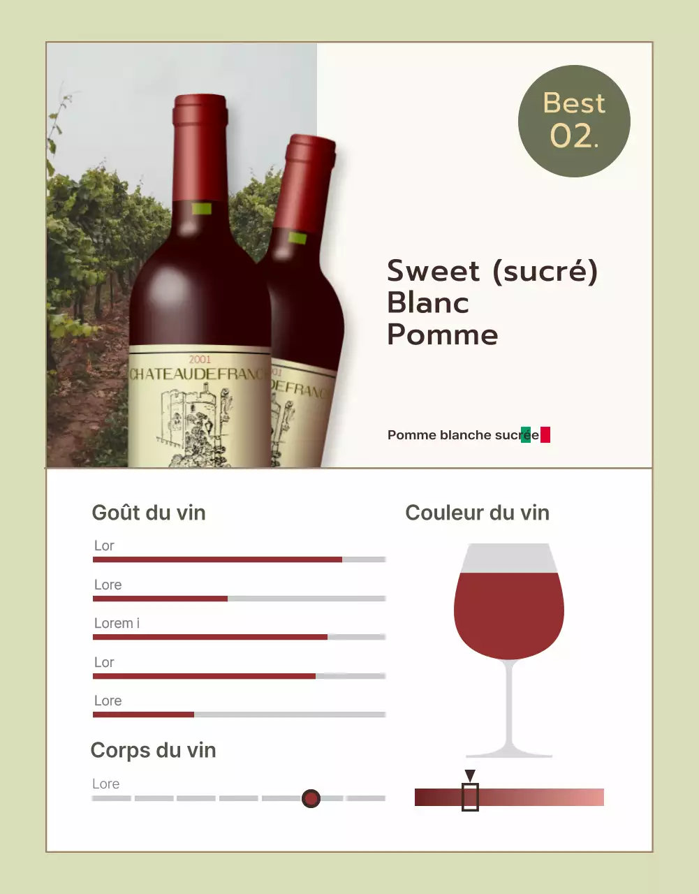 Promouvoir les descriptions de vins fins en chartreuse et kaki