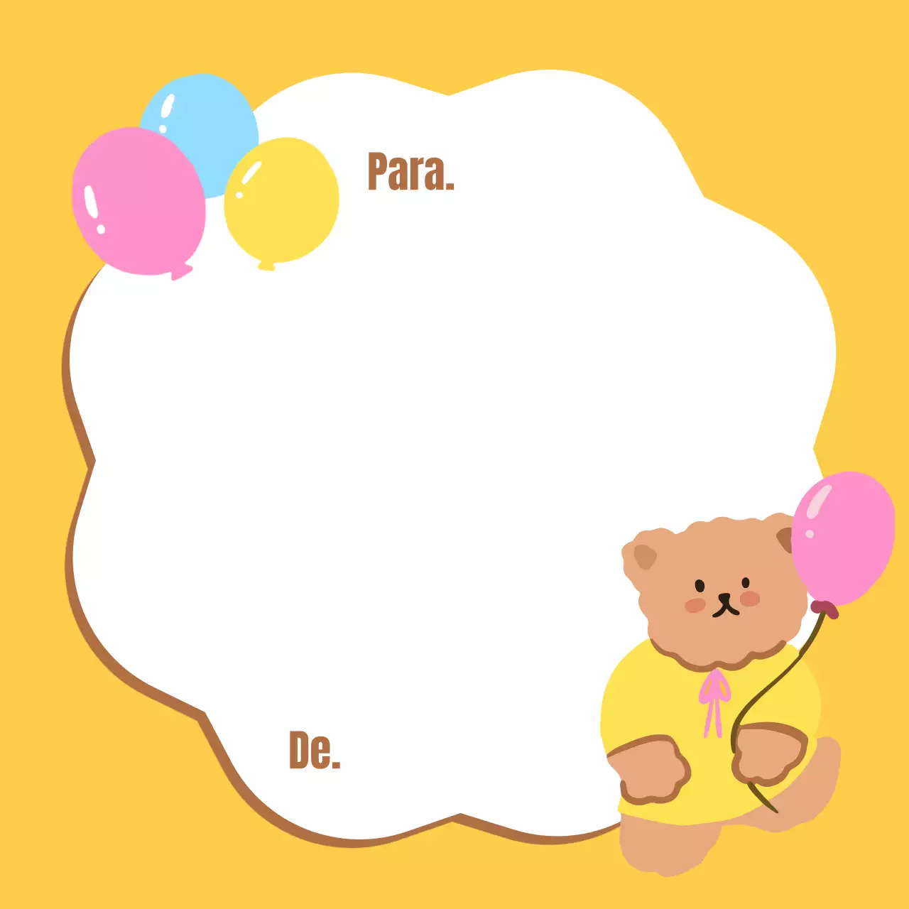 Balões amarelos e cor-de-rosa ou blocos de notas com ursinhos de peluche