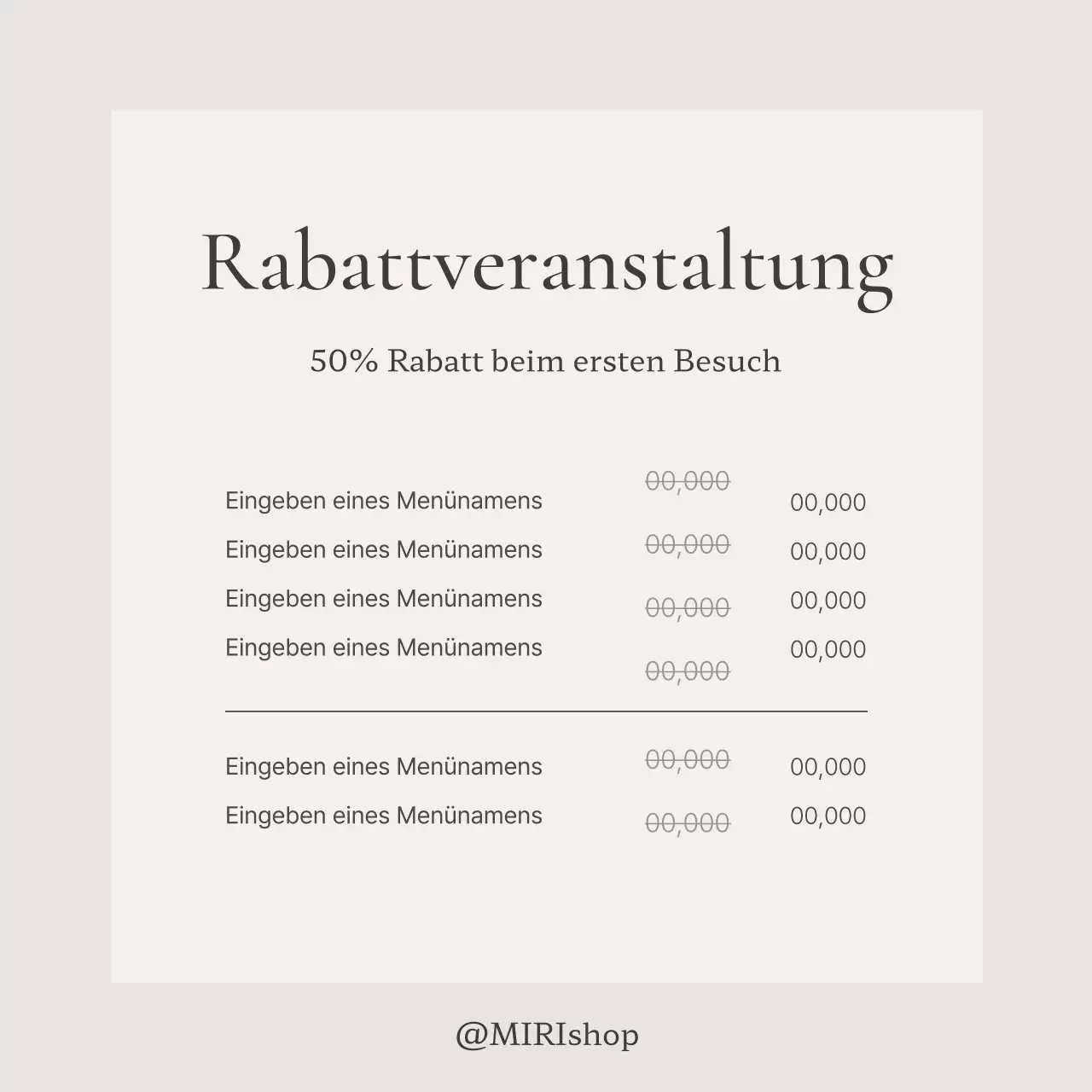 Ein einfacher Menüpreisführer in Beige und Elfenbein