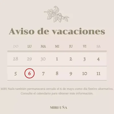Guía para un calendario de salón de manicura minimalista en beige y marfil