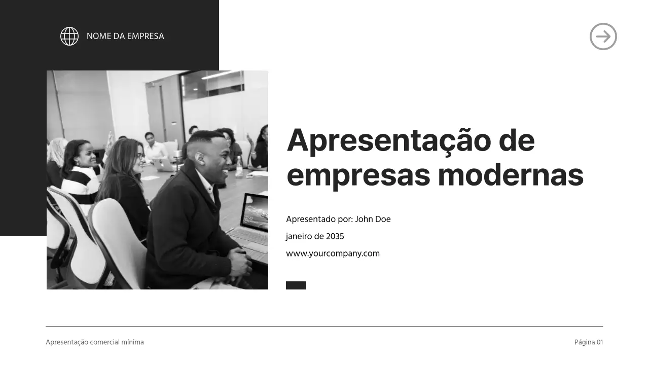 Apresentação da empresa moderna a preto e branco