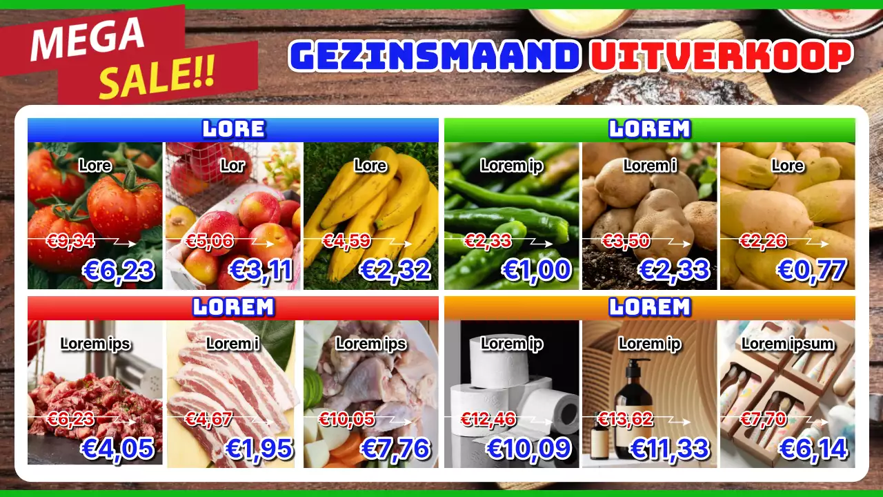 Promoot retro rode en blauwe folders van kruidenierswinkels