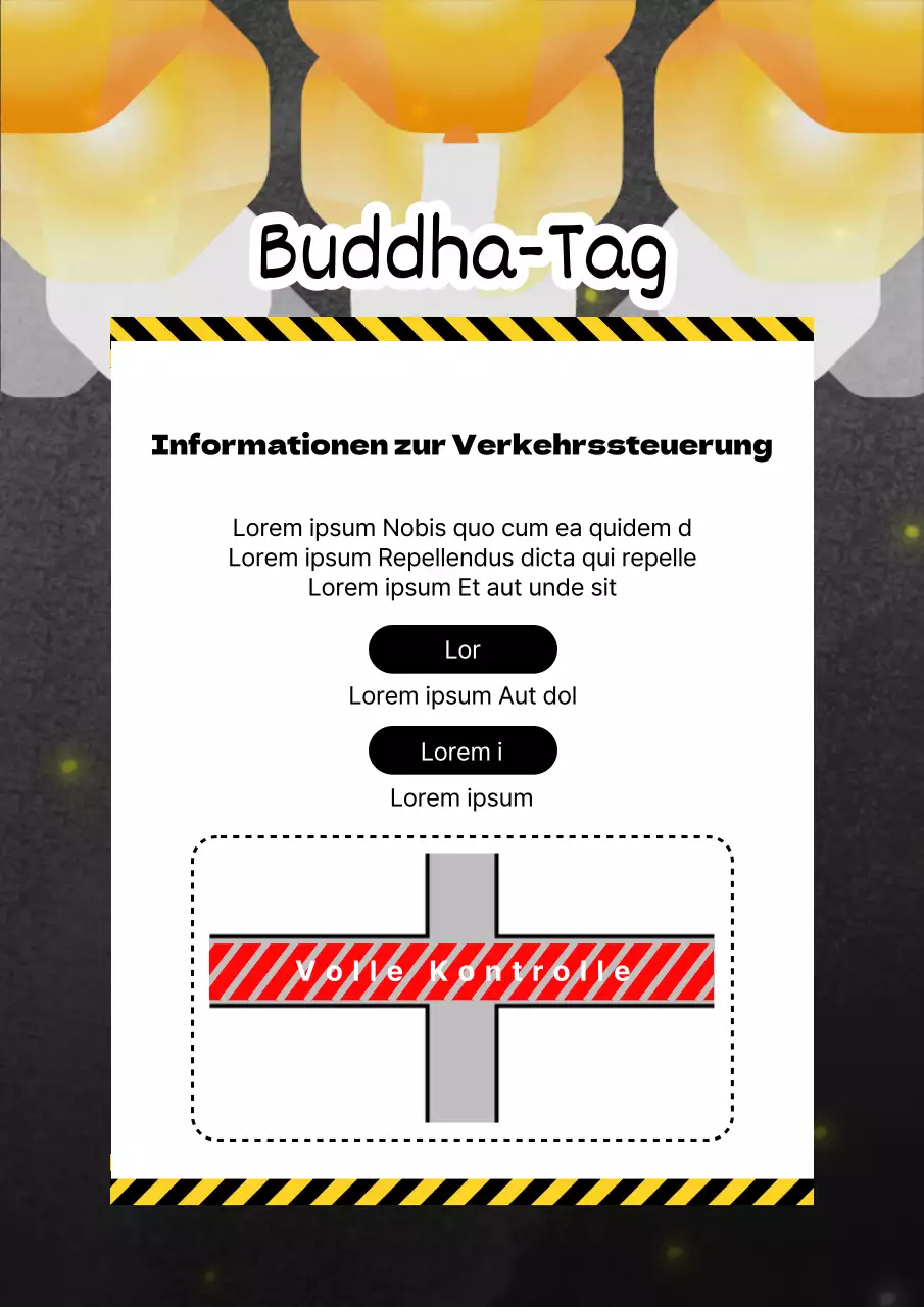 Gelbe und schwarze Verkehrsbeschränkung zum modernen Buddha-Tag