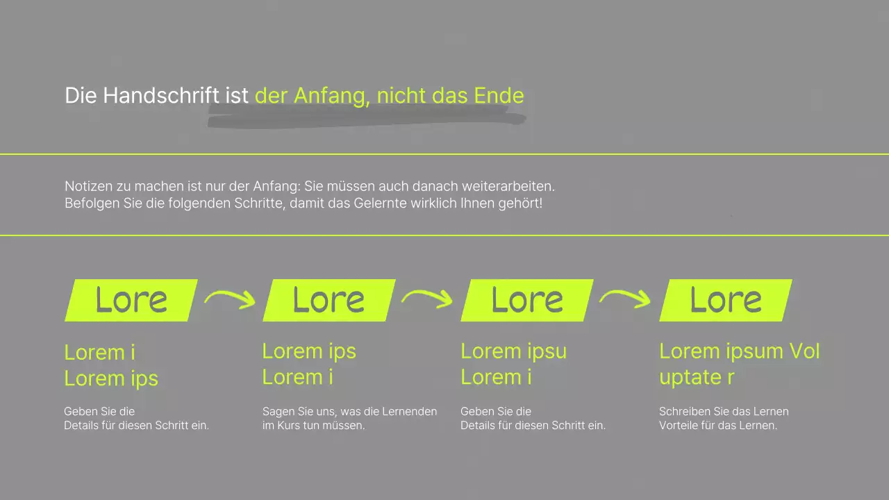 Einfaches Handschrift-Tutorial in Grau und fluoreszierenden Farben