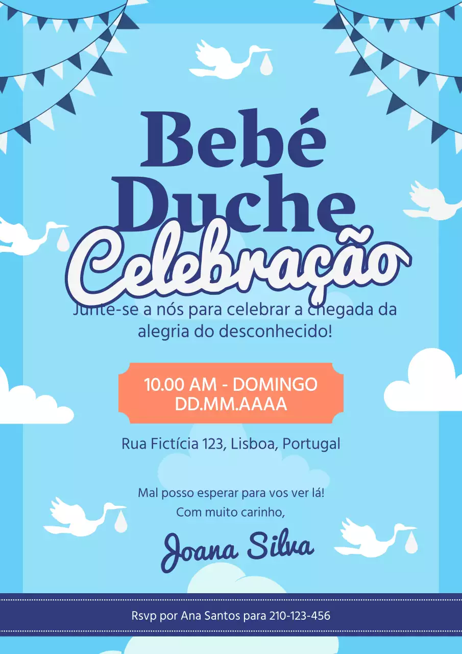 Cartão de convite para festa de chá de bebé moderno azul celeste