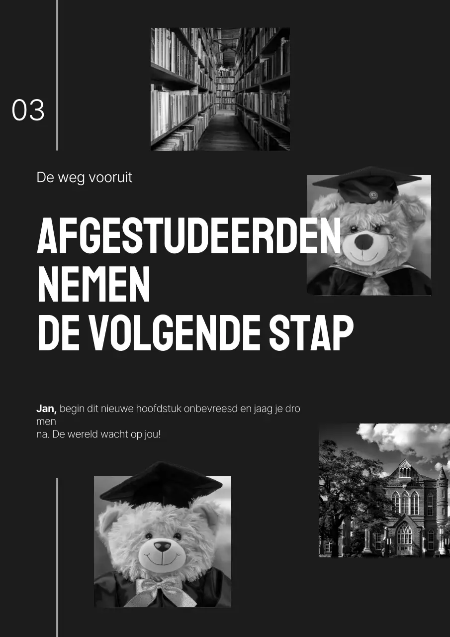 Kitscherige afstudeerpromotie in zwart-wit en zwart