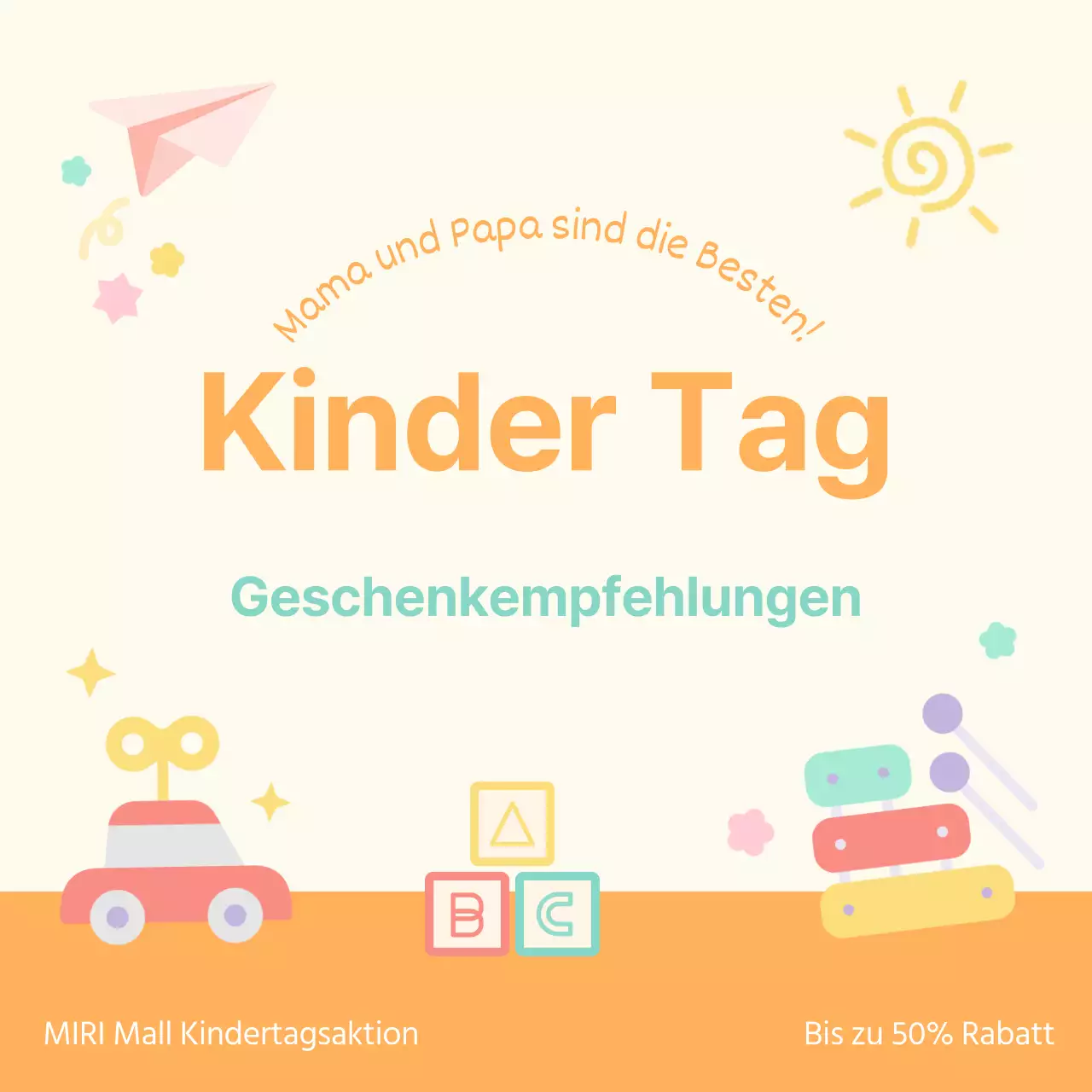Eine hübsche Kindertagspromotion in Elfenbein und Orange für das Einkaufszentrum