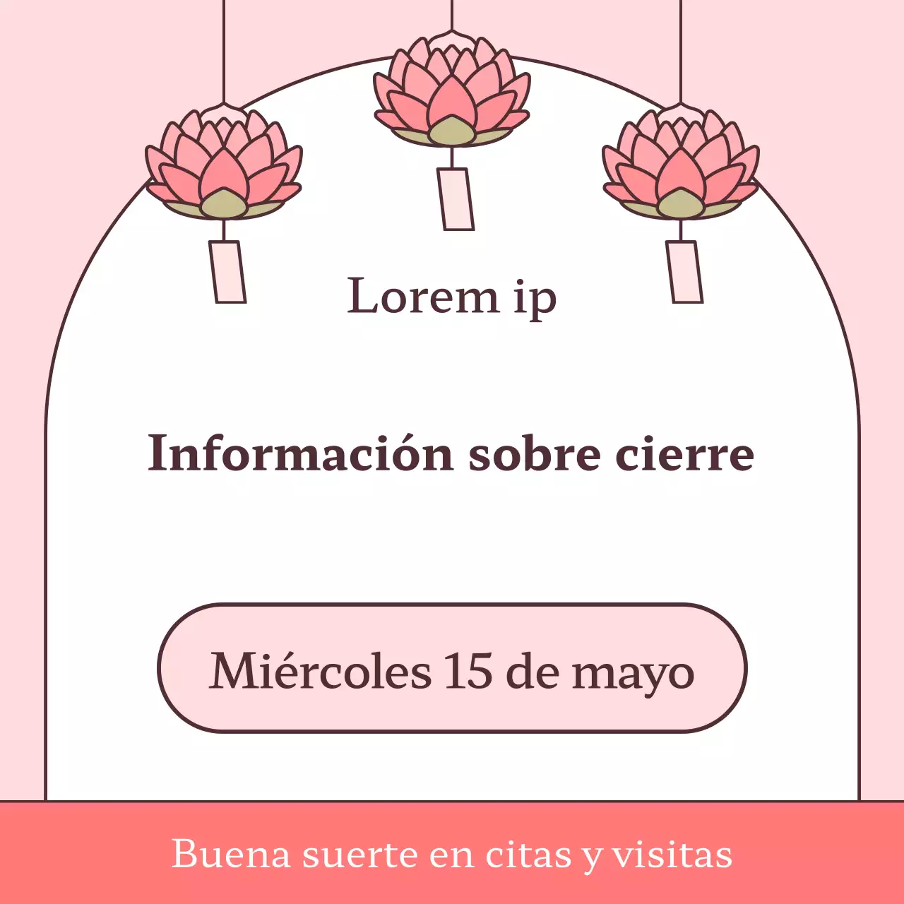 Un sencillo anuncio de clausura del Día de Buda en rosa y marrón