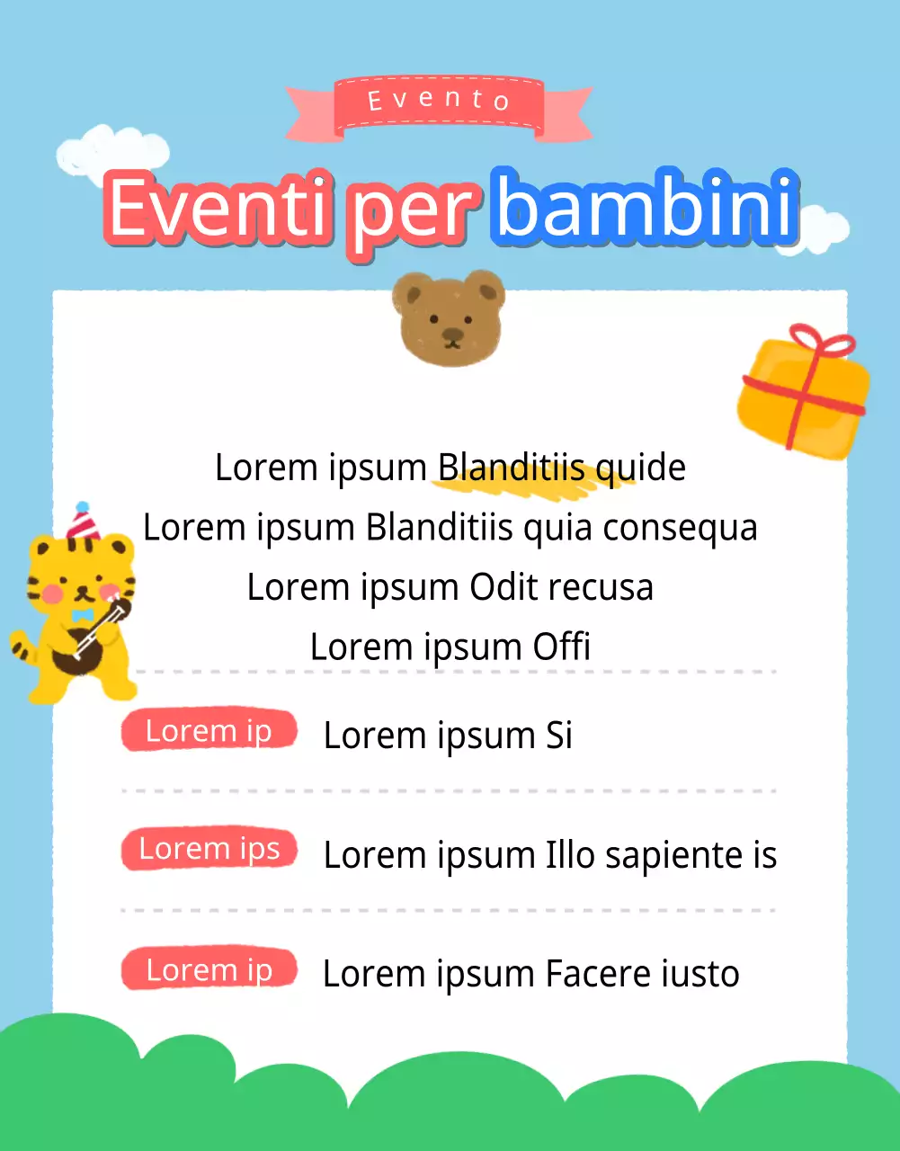 Promuovere i regali kitsch per la festa del bambino in blu cielo