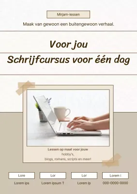 Promotionele poster voor schrijfles in beige en ivoor