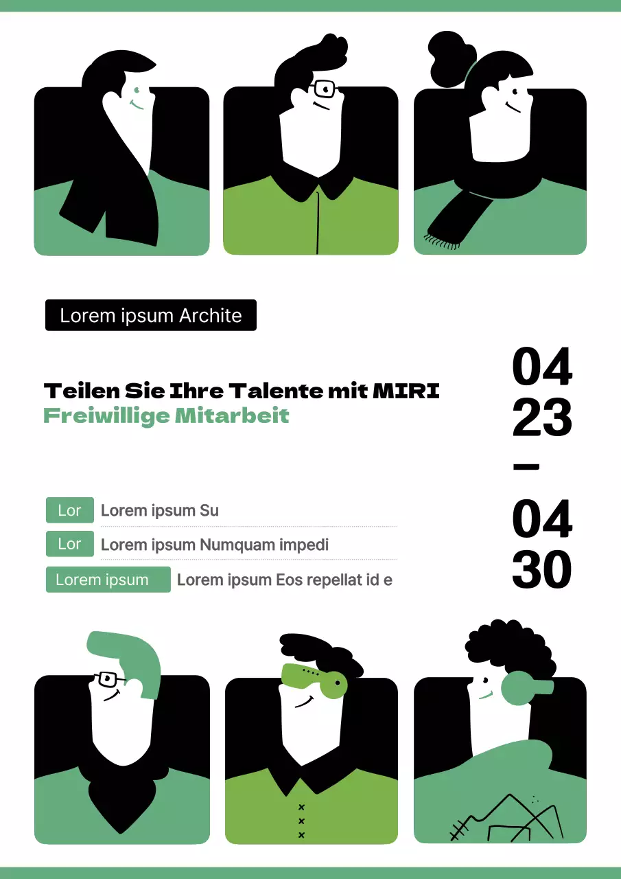 Werben Sie für Ihre Veranstaltung mit einem hübschen grün-schwarzen Schild für Freiwillige