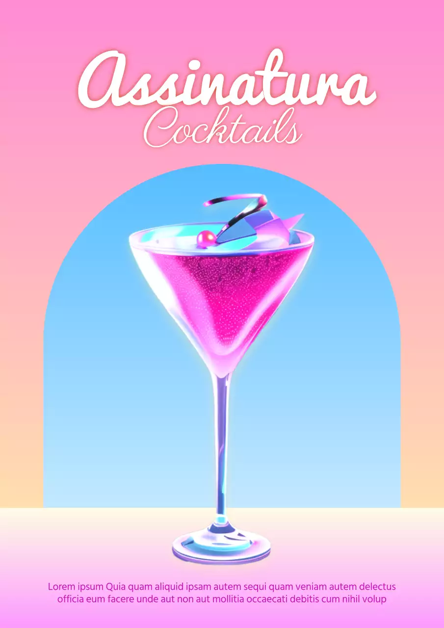 Promover um bar de cocktails moderno em rosa e azul claro