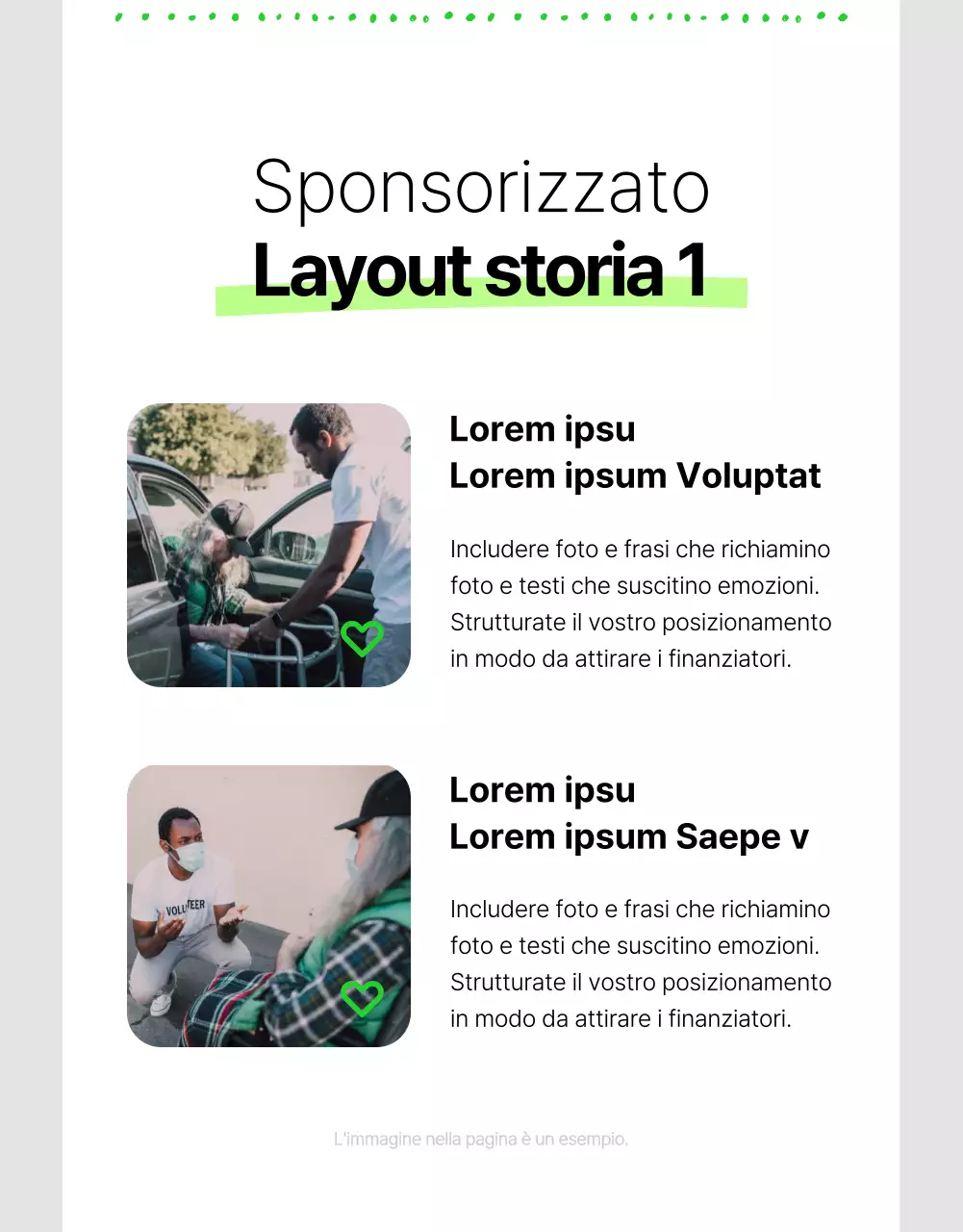 Informazioni semplici sulla sponsorizzazione della ONG in bianco e in colori fluorescenti