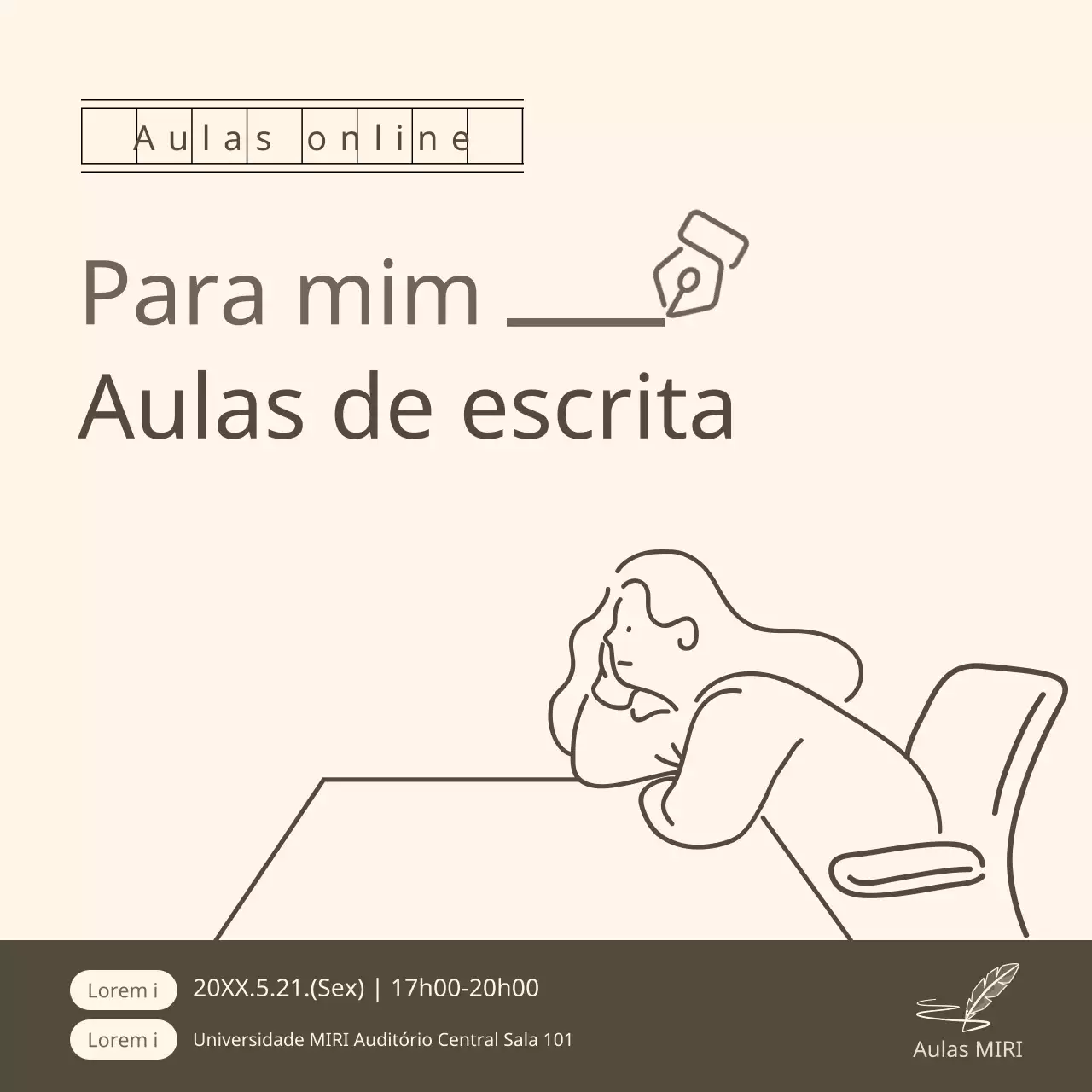 Promover uma aula de escrita simples em caqui e marfim