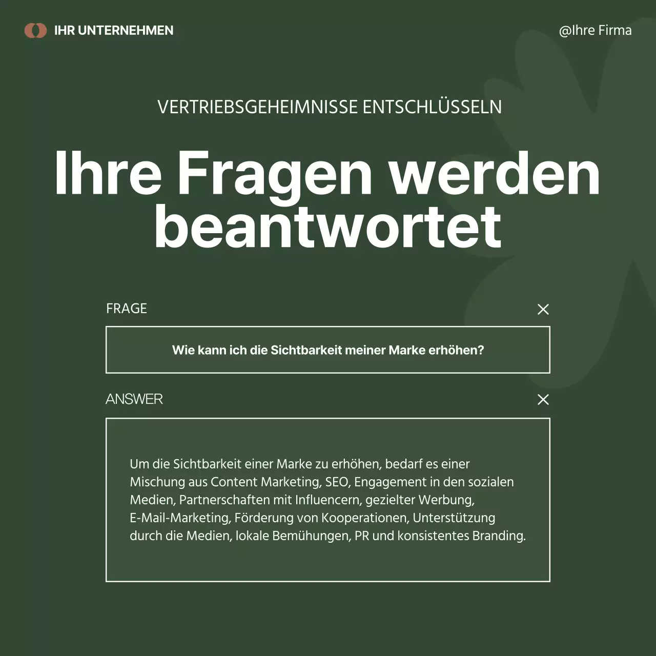 Minimalistische Marketingwerbung in Schwarz und Grün