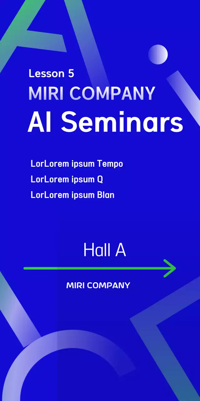 Artificial intelligence AI embellishment banner design with blue background corporate institute seminar company alphabet English