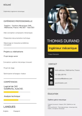 Portfolio moderne blanc et jaune d'un ingénieur en mécanique