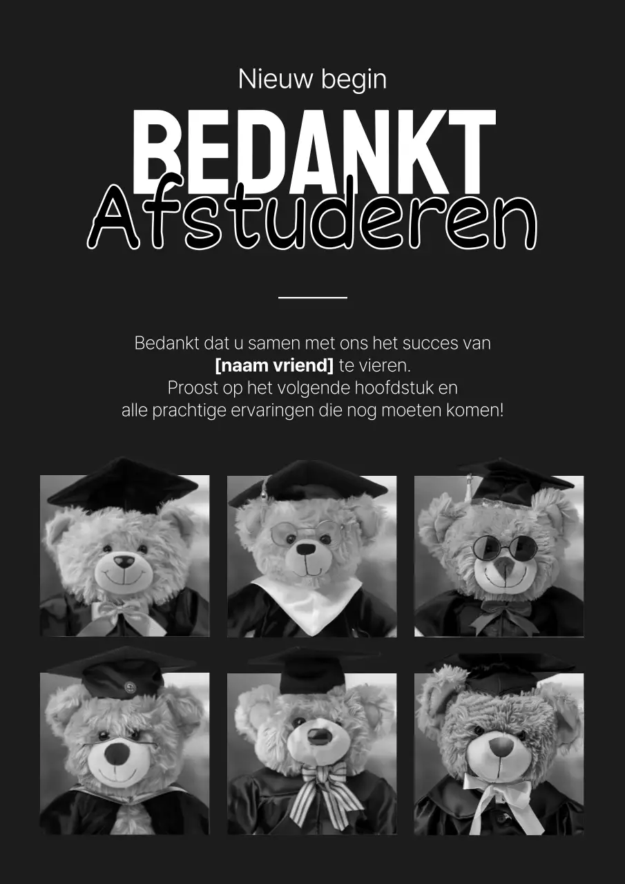 Kitscherige afstudeerpromotie in zwart-wit en zwart