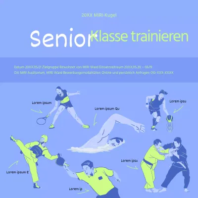Minimalistische Werbung für Seniorengymnastikkurse in Lindgrün und Blau
