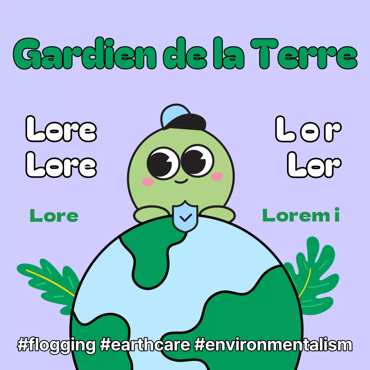 Une publicité pop-artistique pour le défi environnemental de la Journée de la Terre en bleu clair et chartreuse.