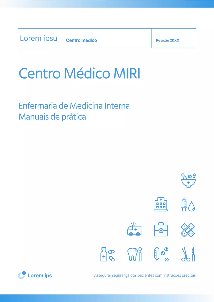 Capa de livro de manual de enfermaria minimalista em azul e branco