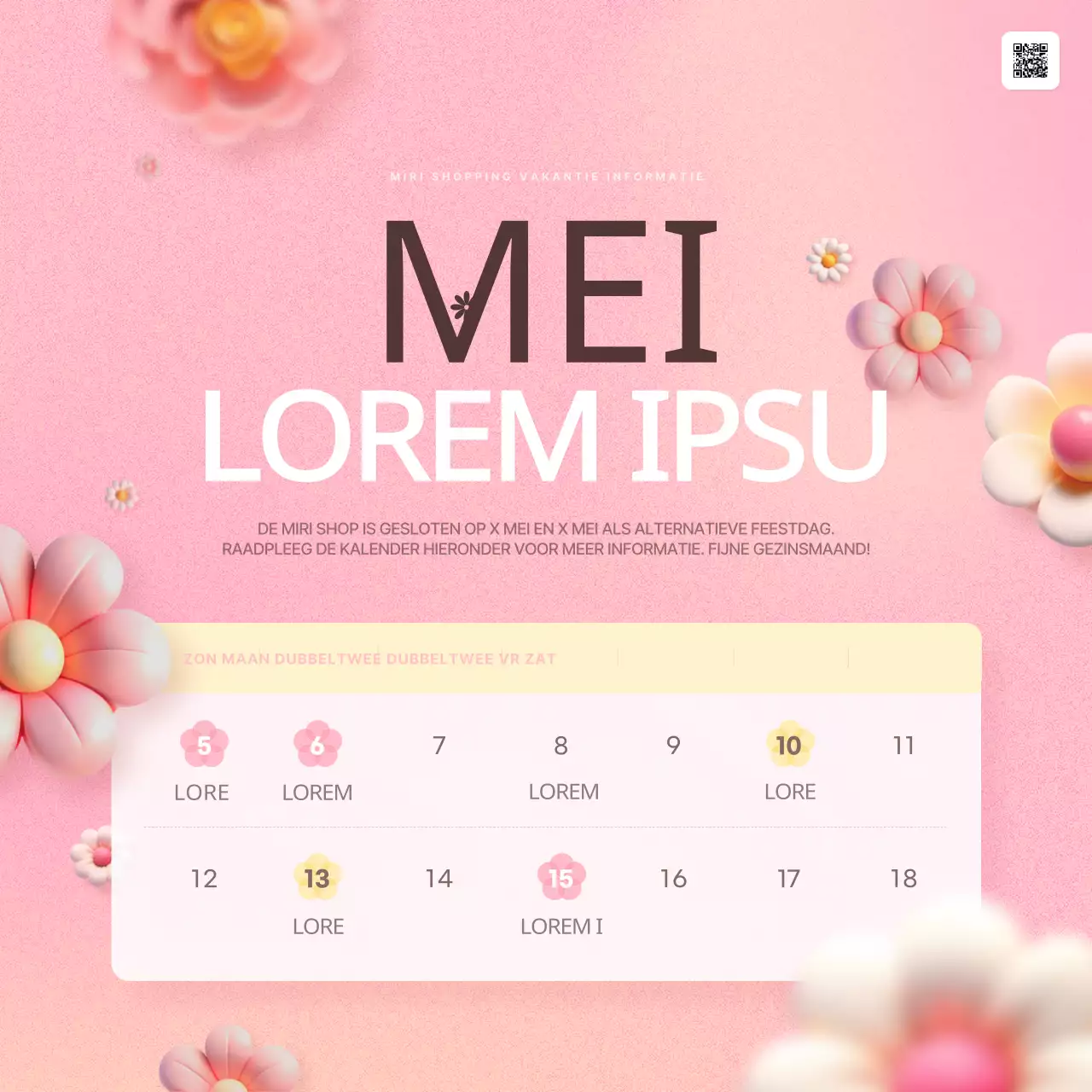 Aankondiging van de roze en gele trend van Gezinsmaandsluitingen