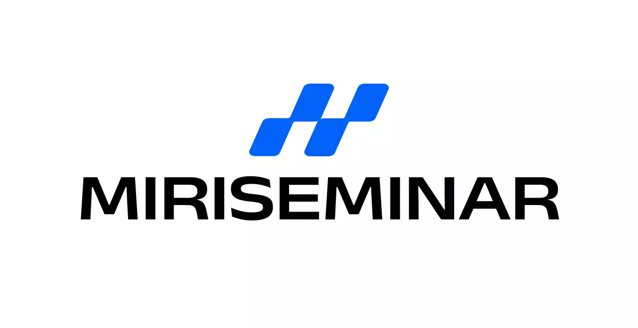 Seminario corporativo sencillo con logotipo de ilustración cuadrada inclinada azul