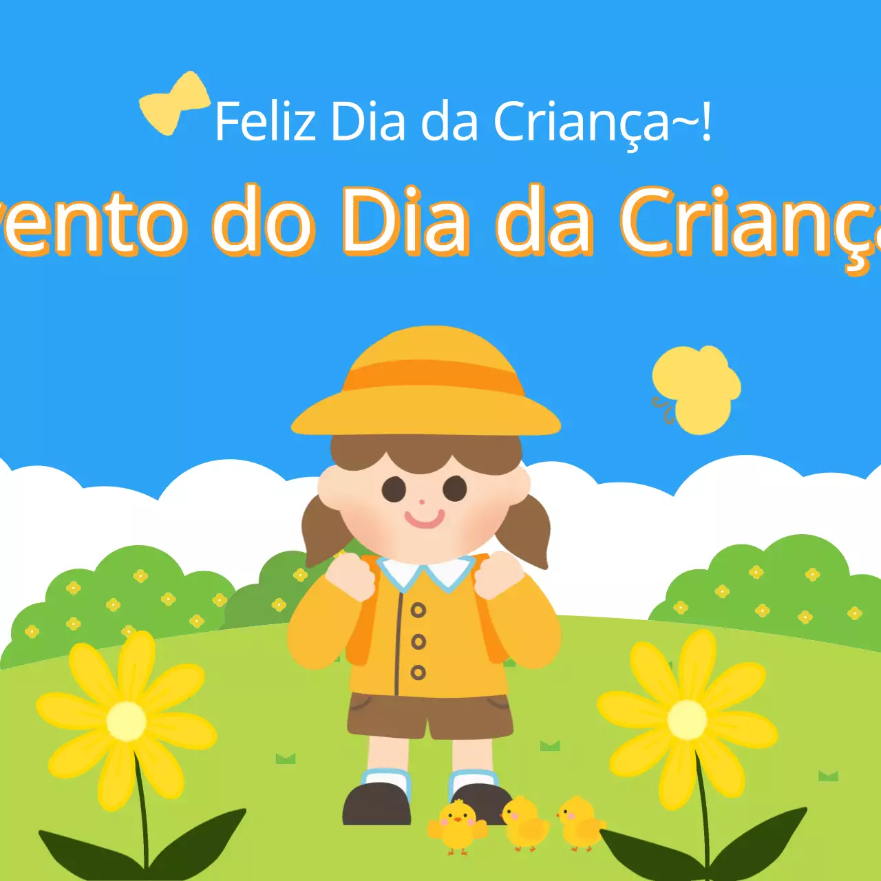 Publicitar um belo evento amarelo e verde para o Dia da Criança