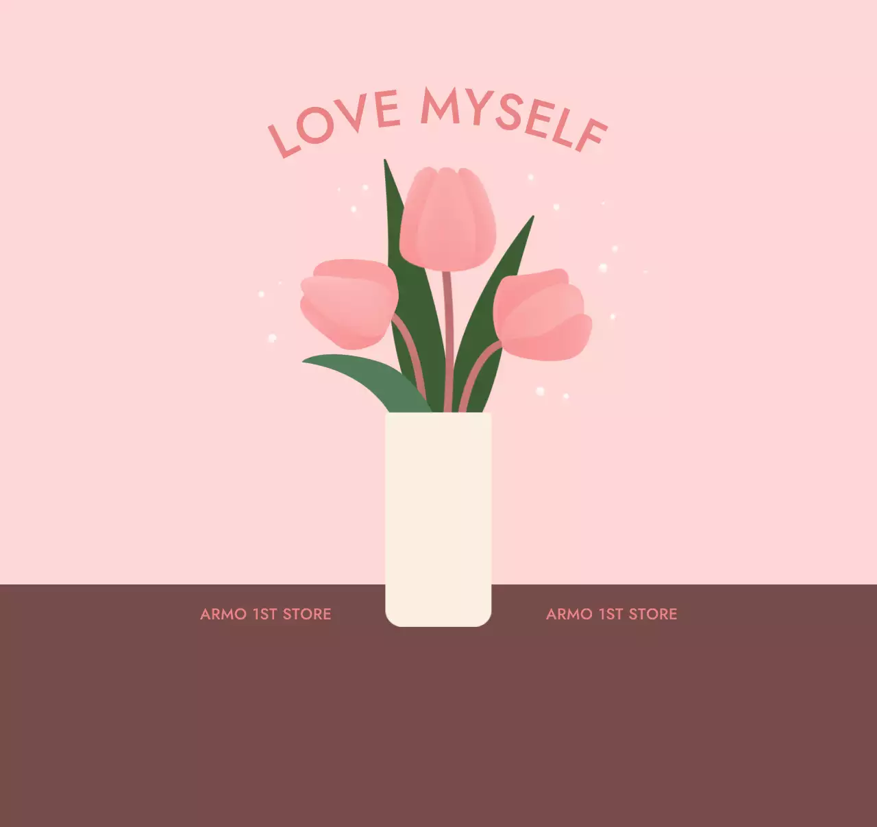 Desainnya menampilkan ilustrasi tiga bunga tulip dalam vas