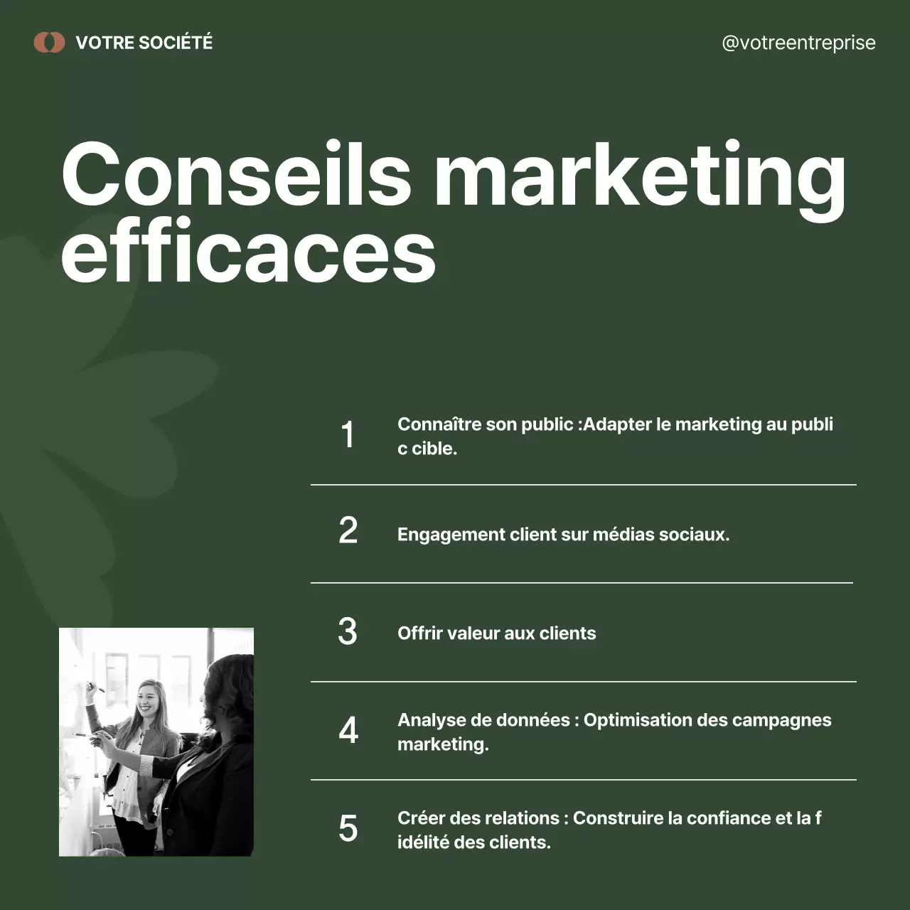 Publicité marketing minimale en noir et vert