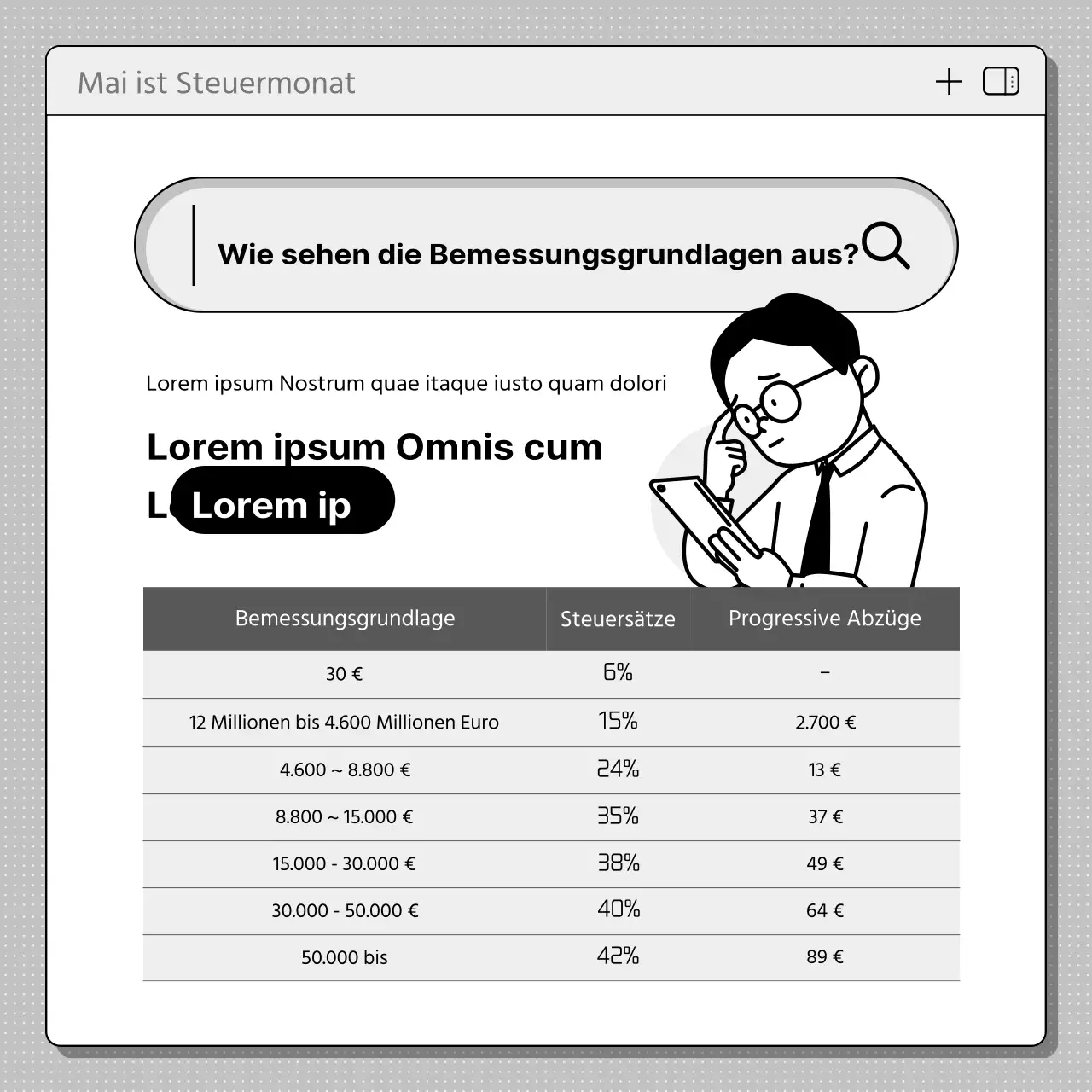 Informationen zur Abgabe einer einfachen, schwarz-weißen, umfassenden Einkommensteuererklärung