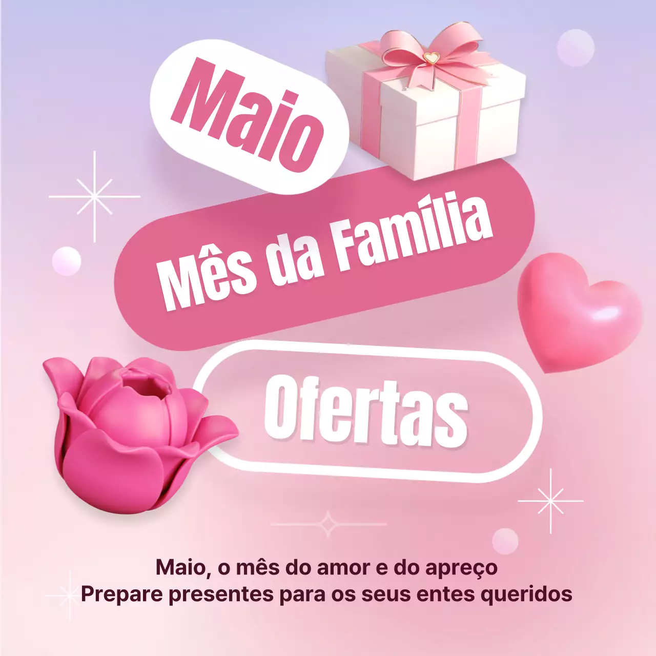 Promover uma promoção do Mês da Família na moda, em rosa e lilás