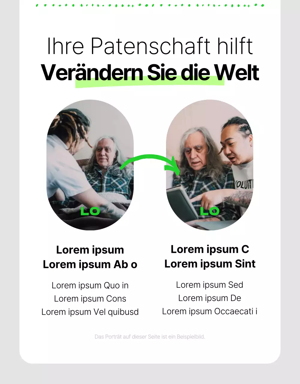 Einfache NGO-Sponsoring-Informationen in Weiß und fluoreszierenden Farben