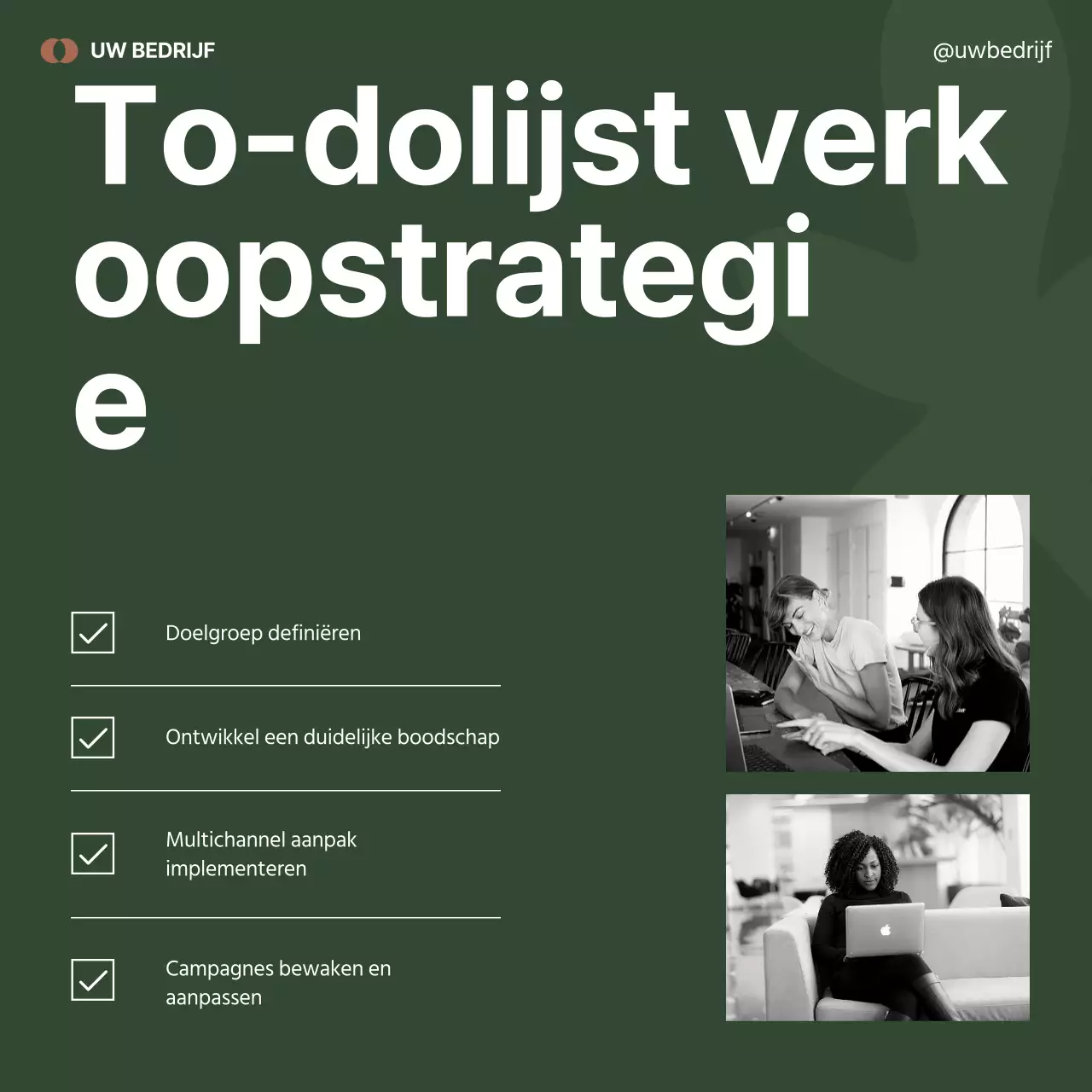 Minimalistische marketingreclame in zwart en groen