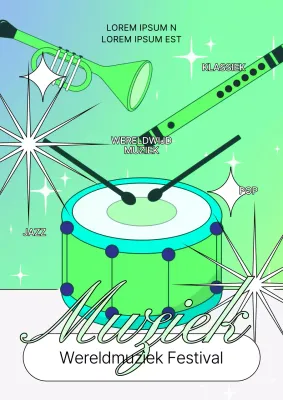 Een trendy promotieposter voor een muziekfestival in lichtblauw en chartreuse.