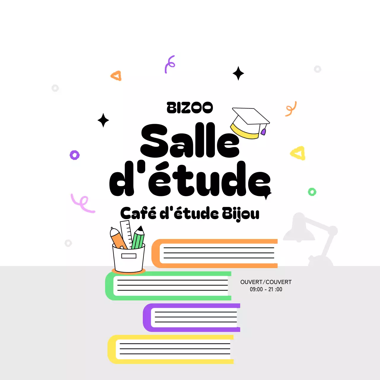 Illustration de bibliothèque multicolore Concept Study Café Promotion