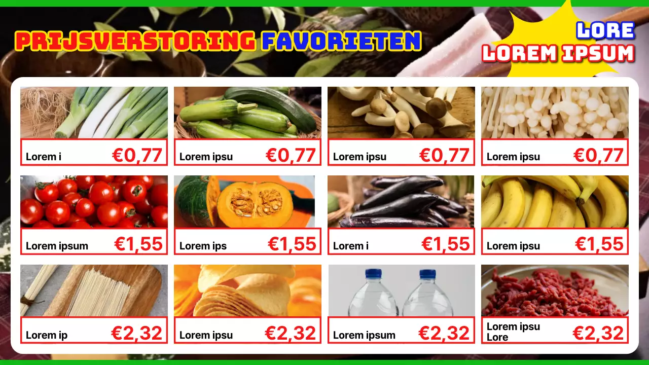 Promoot retro rode en blauwe folders van kruidenierswinkels