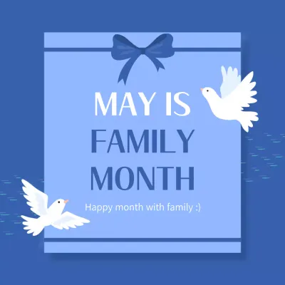 Modern Family Month thank you greeting card in white and blue