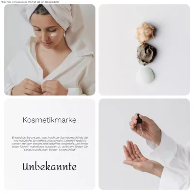 Weiß und Grau Minimal Foto Collage Kosmetik Marke Förderung