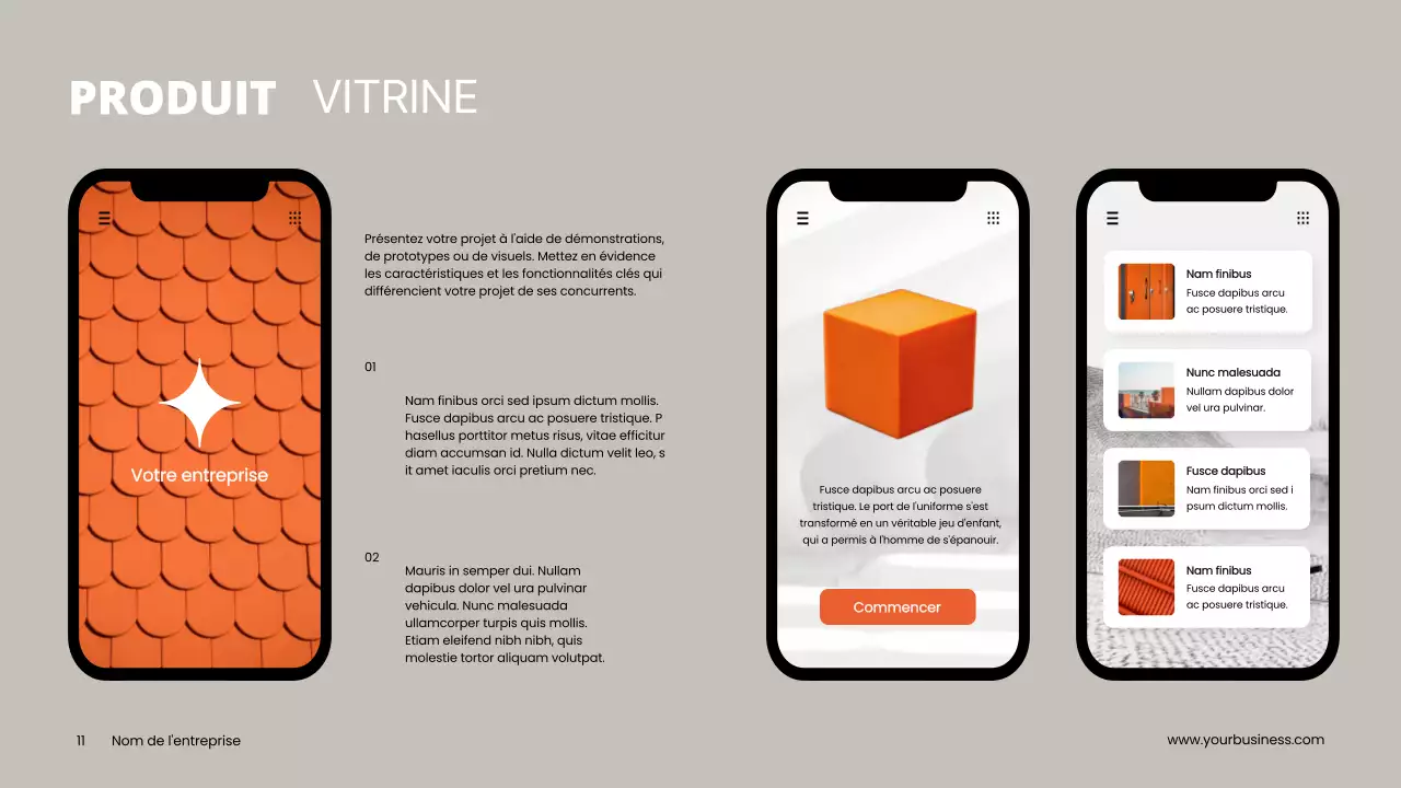 Gris Orange Minimal Propre Projet Pitch Deck Proposition