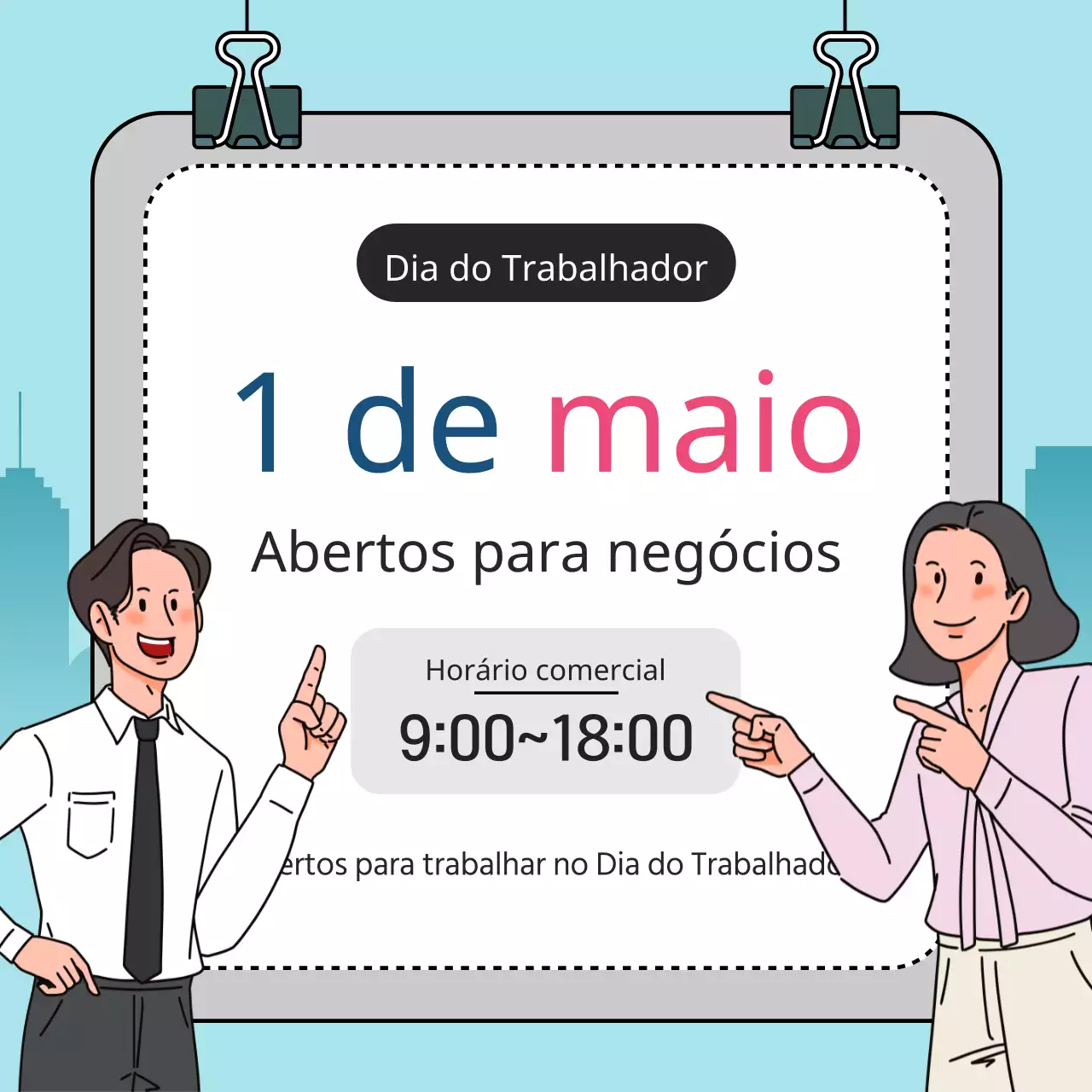 Um anúncio simples em azul claro e cinzento para o Dia do Trabalhador