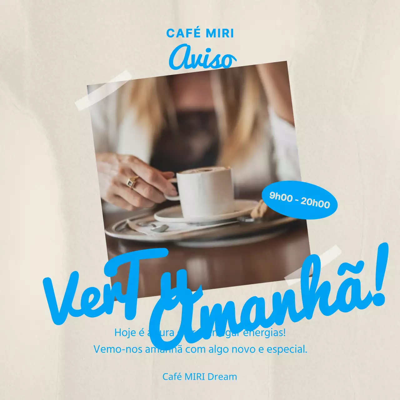 Posto de anúncio de café moderno em azul claro e bege