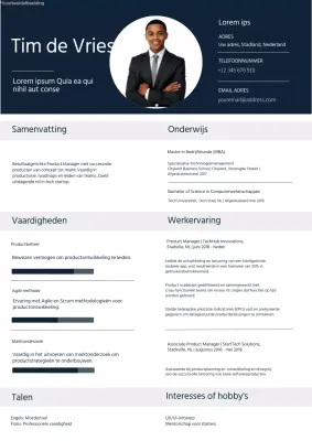 Blauw en wit portfolio moderne productmanager