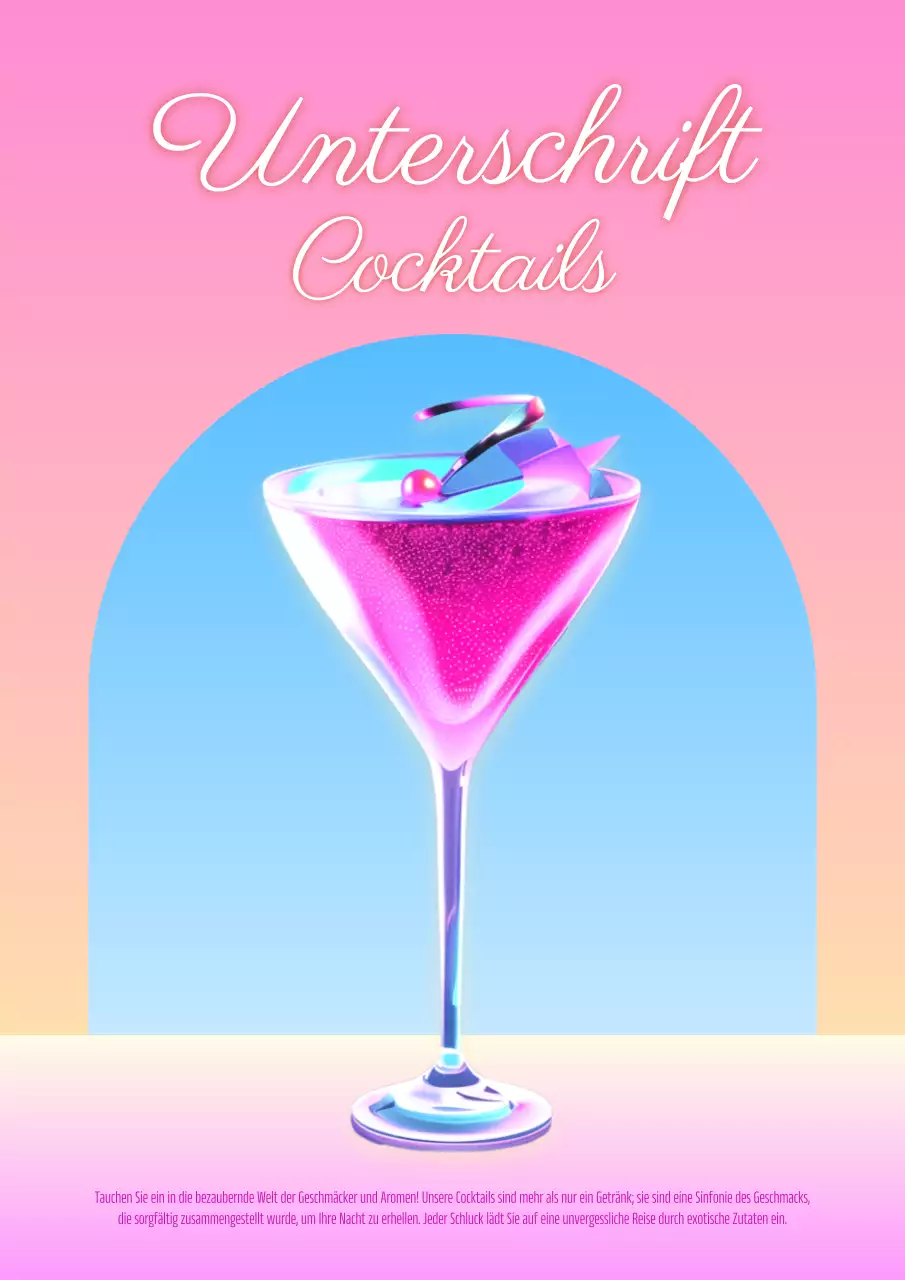 Werbung für eine trendige Cocktailbar in Rosa und Hellblau
